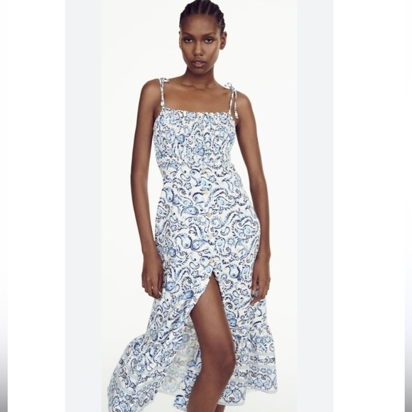 Zara Dresses & Skirts - Zara Paisley Linen Midi Dress